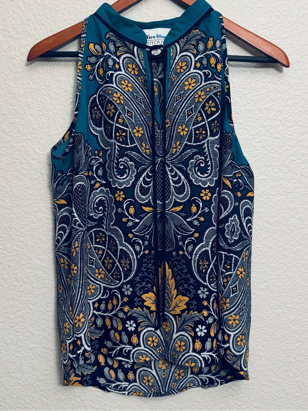 Alice Blue Stitch Fix Green Print Sleeveless Blouse Top XS